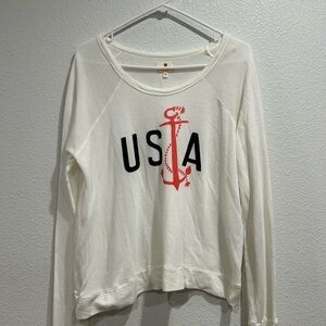 Sundry White Sweatshirt with Red Anchor and USA Print Long Sleeve Oversized Sz 2